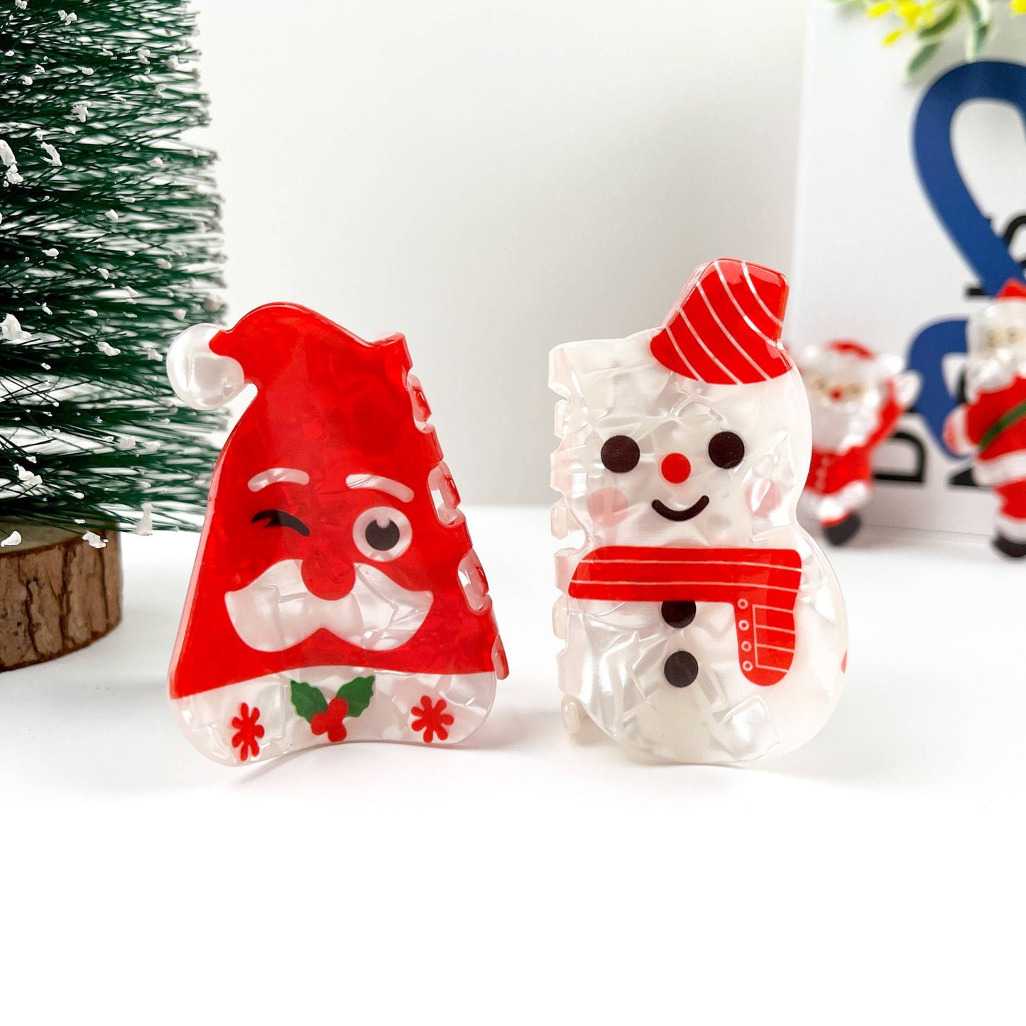 Cute Santa Claus Hair Clip, Red Christmas Claw Clips: D