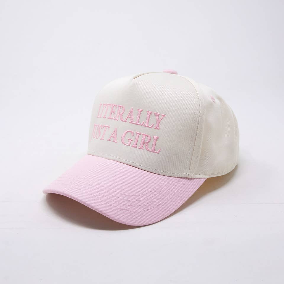 Kid/Baby 2-Tone Cap: Literally Just a Girl - Rose/Beige: Kids (2-9 Years)
