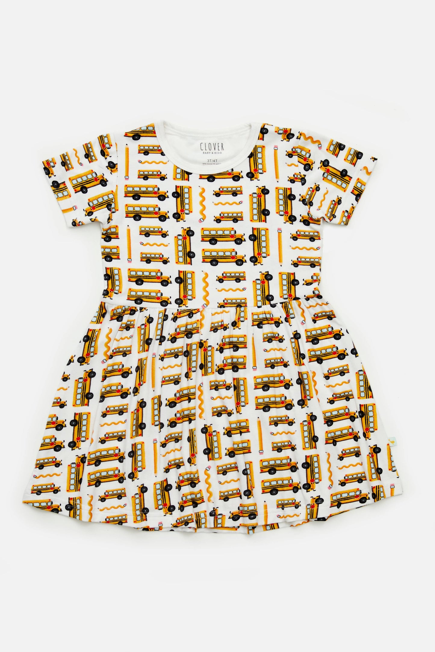 Stretchy Short Sleeve Twirl Dress - School Buses: 4/5T