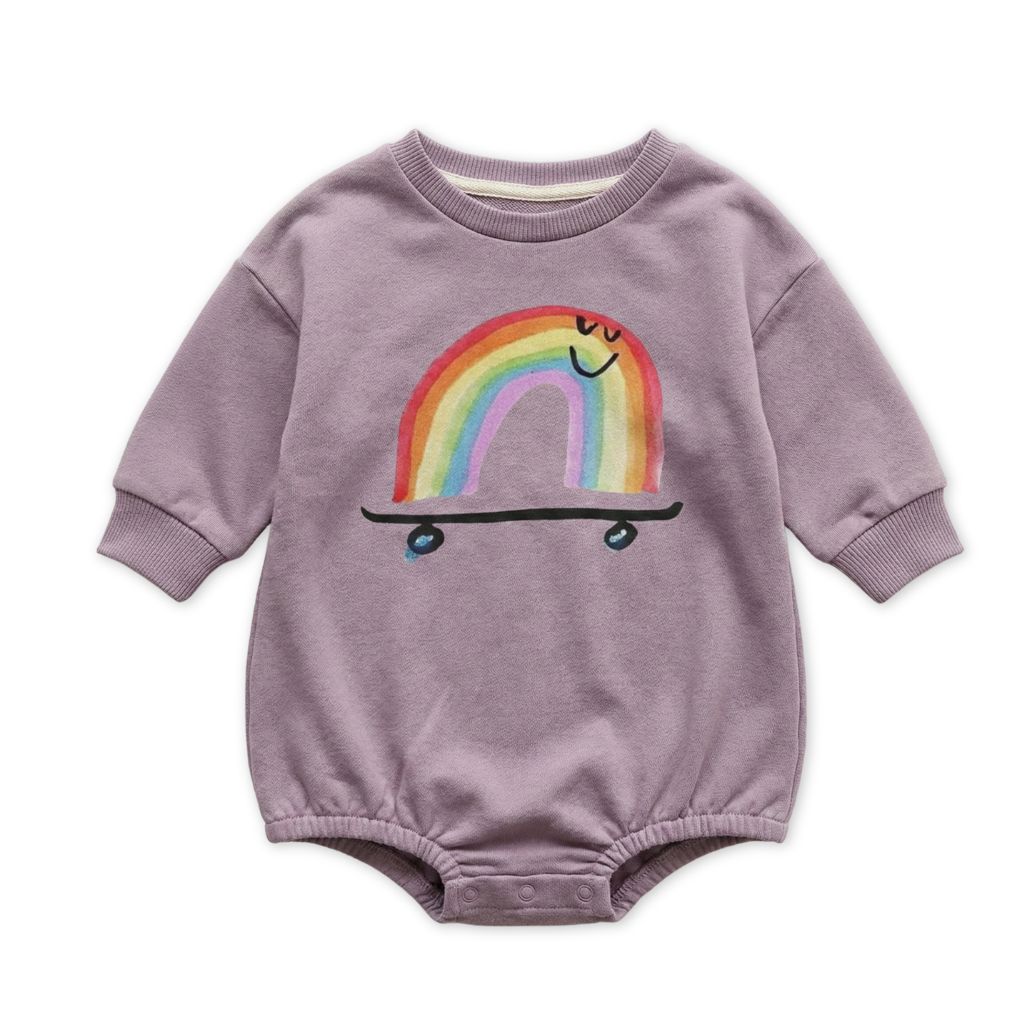 Organic Cotton French Terry Bubble Romper - Rainbow Skateboard: Cream / 12-18 months