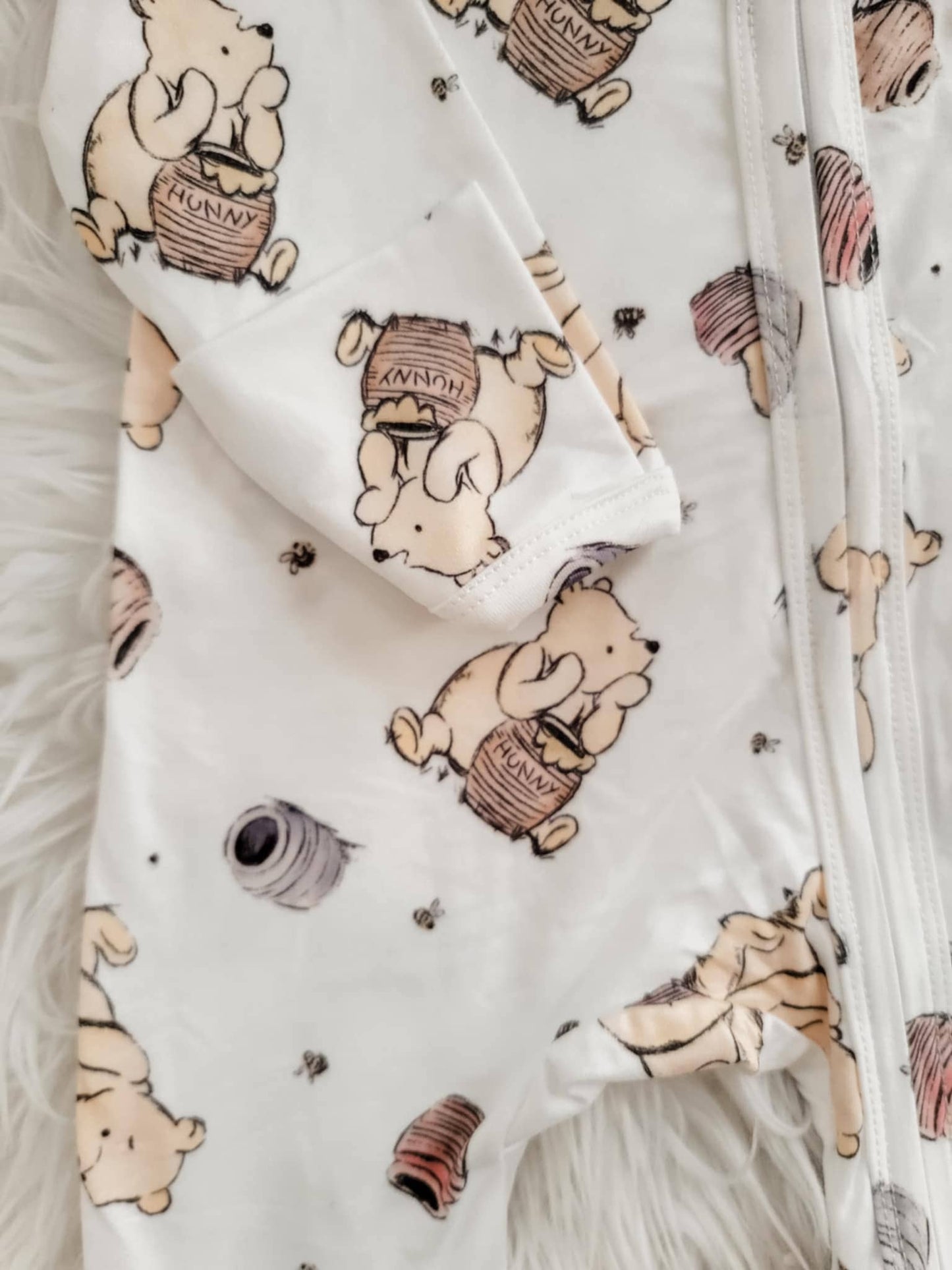 Ruffles & Bowties - Gender Neutral Baby Sleeper-BEST SELLER - White Pooh Bear : 6-12M