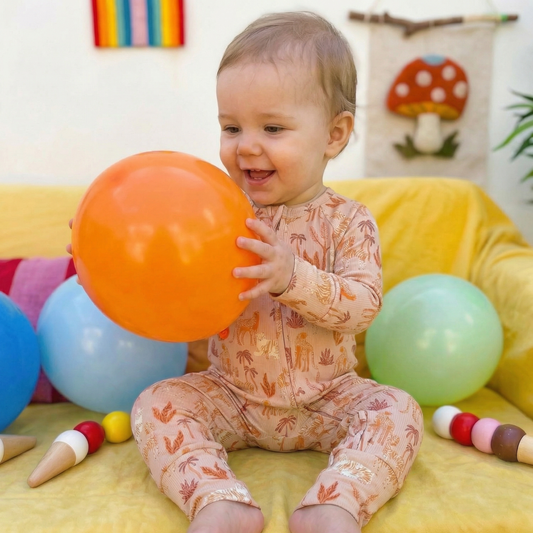 Small Ribbed Bamboo Zip Romper — Safari: 0-3m