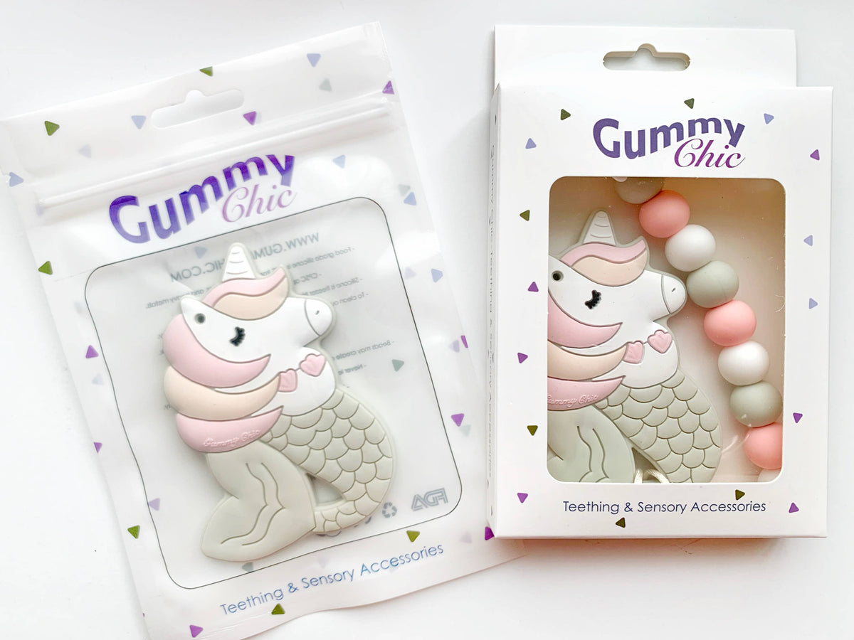 Mermicorn Baby Teether Toy and Sensory Chew - Gift for Girls: Purple and azure blue