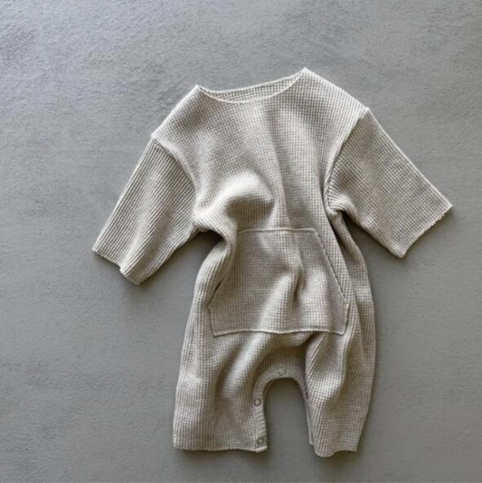 Annie & Charles® premium waffle pique one-piece: Cream / 6-12 M