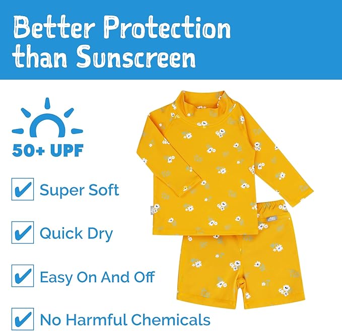 Jan & Jul Yellow Flower UV Rashguard Set