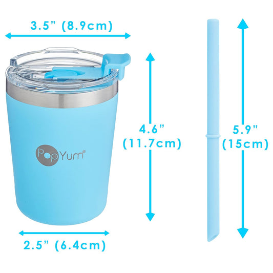 PopYum Single 9oz Insulated Stainless Steel Kids’ Cups with Lid and Straw,stackable, sippy, baby, child, toddler, tumbler