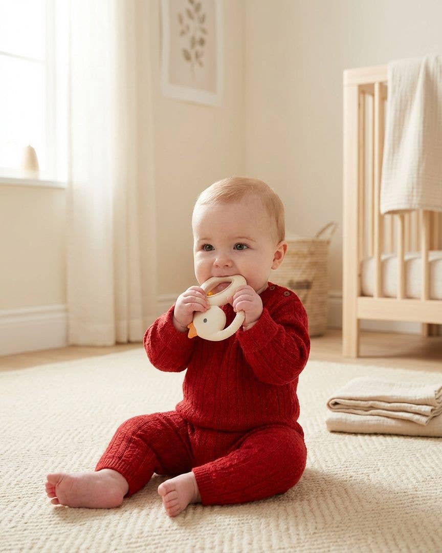 "NEW" Bitzy Shake™ - Silicone Teether with Rattle: Goose