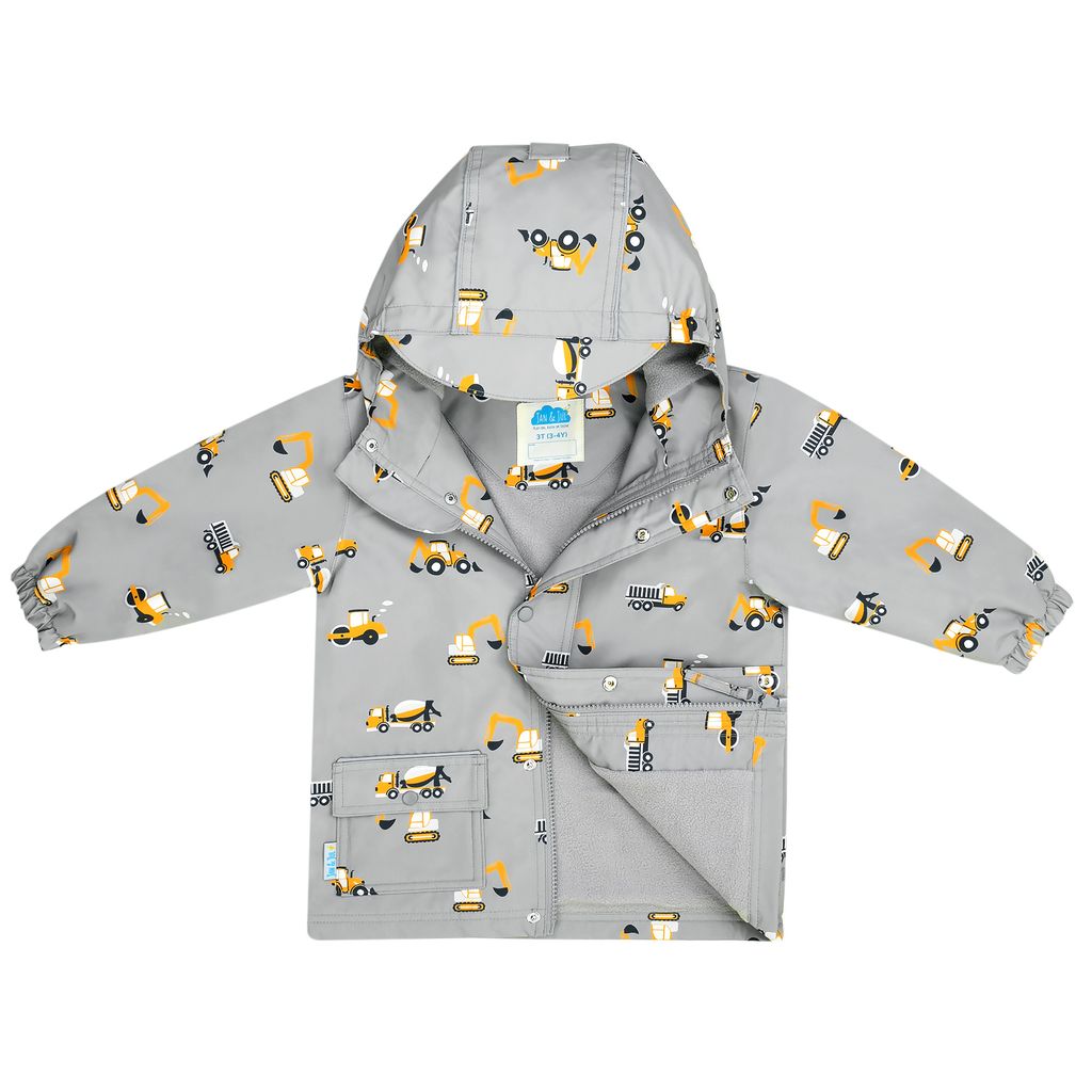 Jan & Jul - Fleece Lined Rain Jacket - Grey Construction