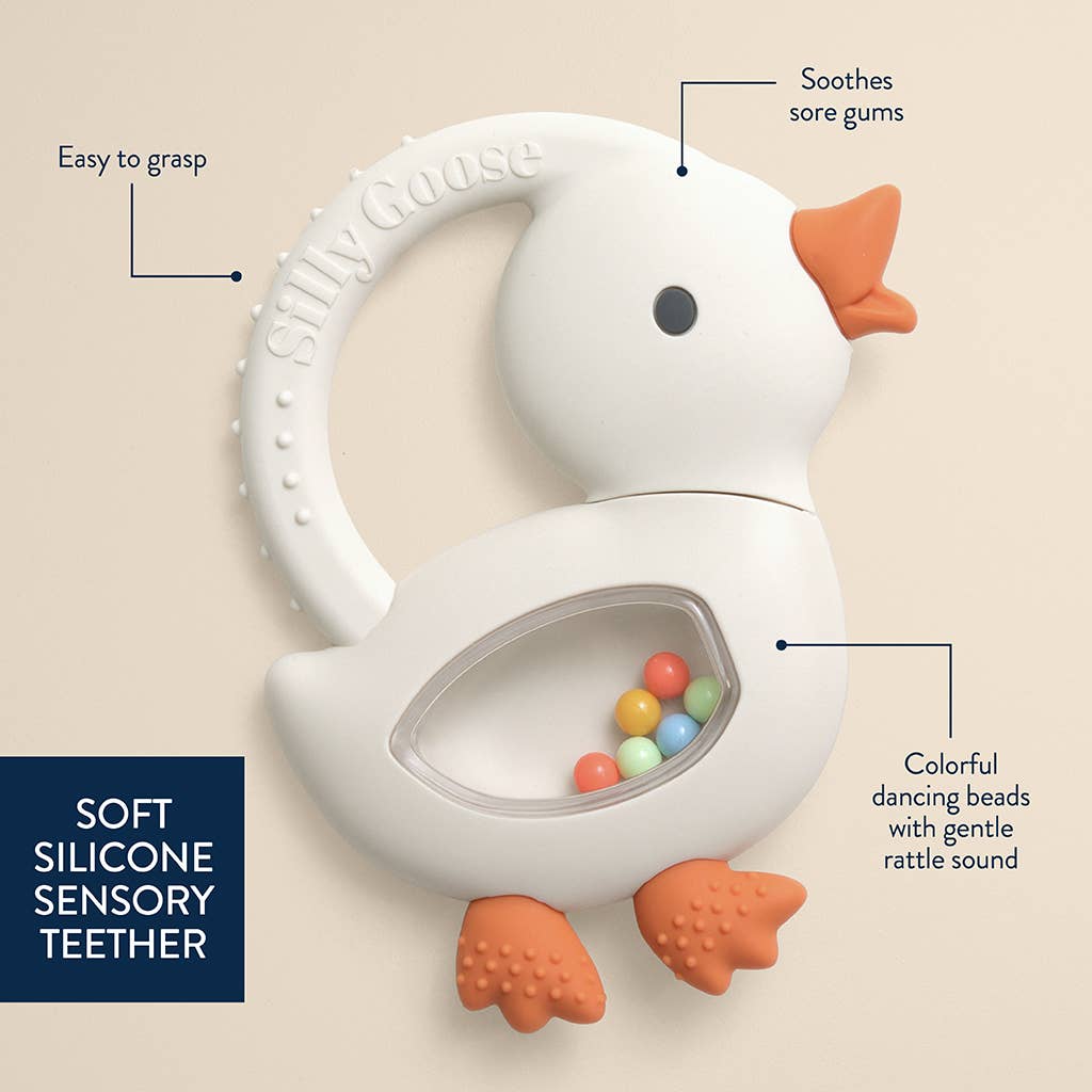 "NEW" Bitzy Shake™ - Silicone Teether with Rattle: Goose