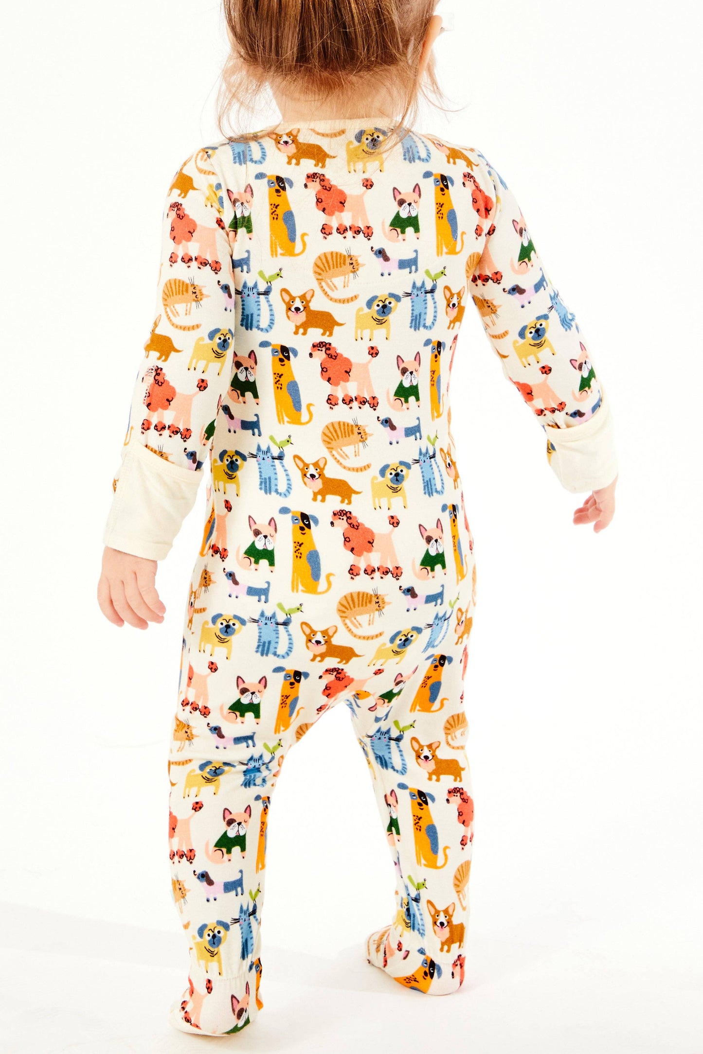 Soft & Stretchy Zipper Footie - Cats + Dogs: 3-6M
