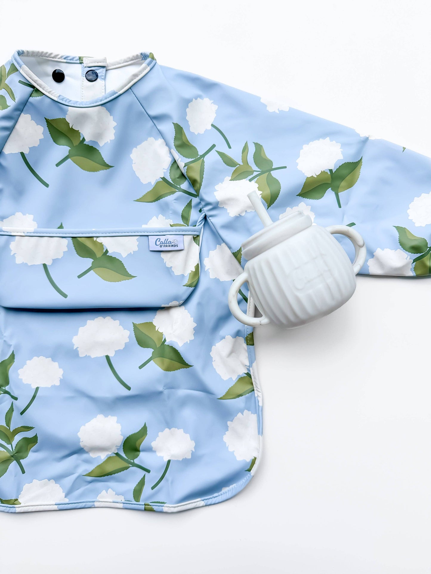 The Grayson Long Sleeve Bib - Hydrangeas: Pink / 6-36M