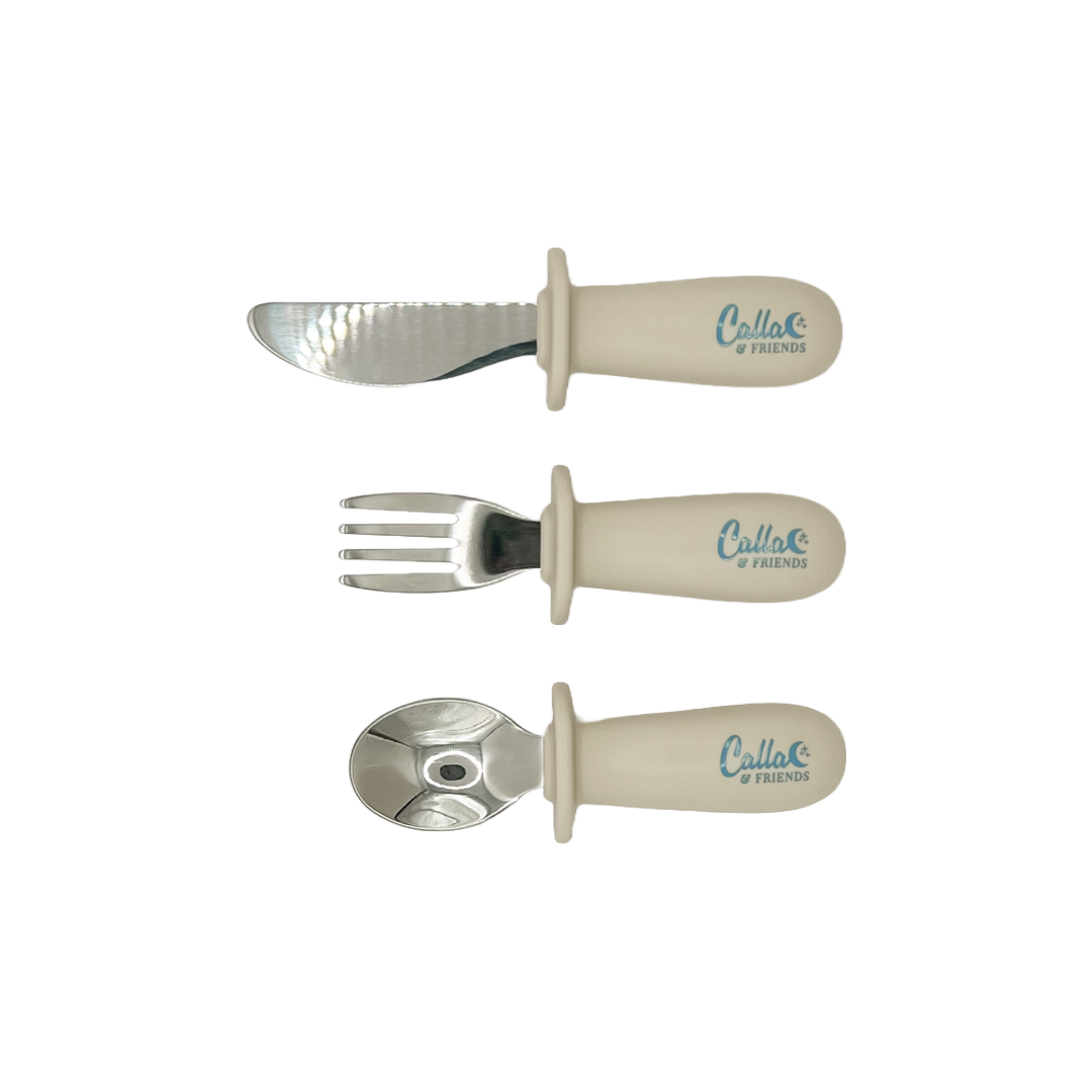 Silicone & Stainless Steel Toddler Utensil Set: Powder Blue