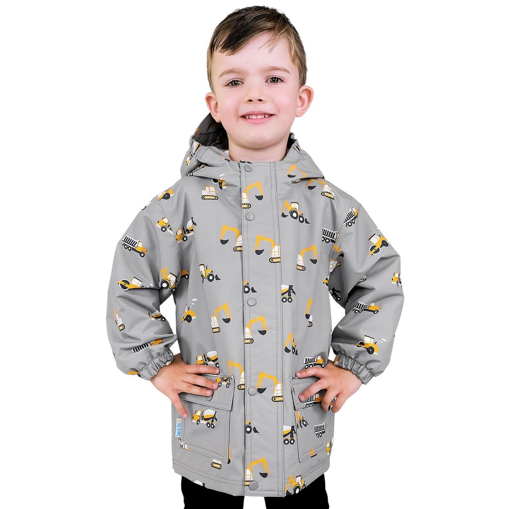 Jan & Jul - Fleece Lined Rain Jacket - Grey Construction