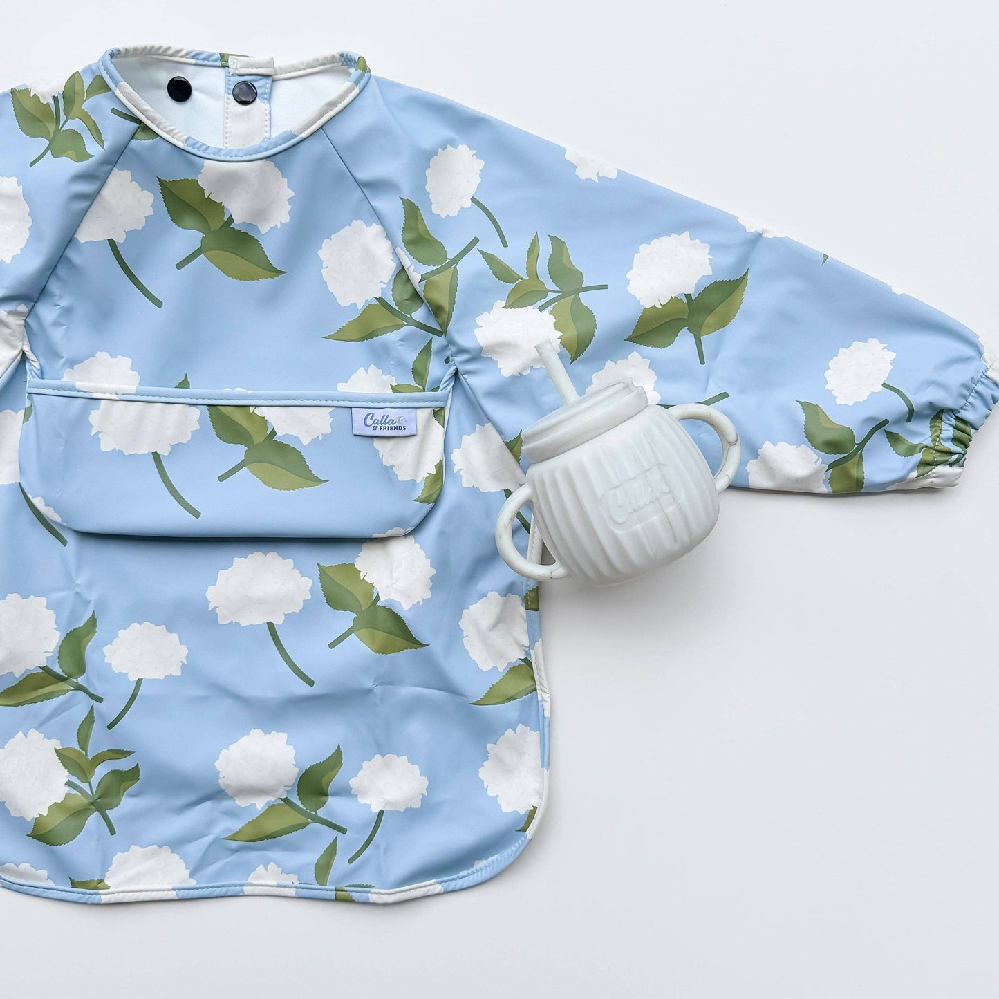 The Grayson Long Sleeve Bib - Hydrangeas: Pink / 6-36M