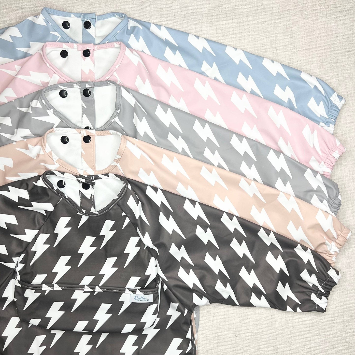 The Grayson Long Sleeve Bib - Lightning Bolts: Powder Blue