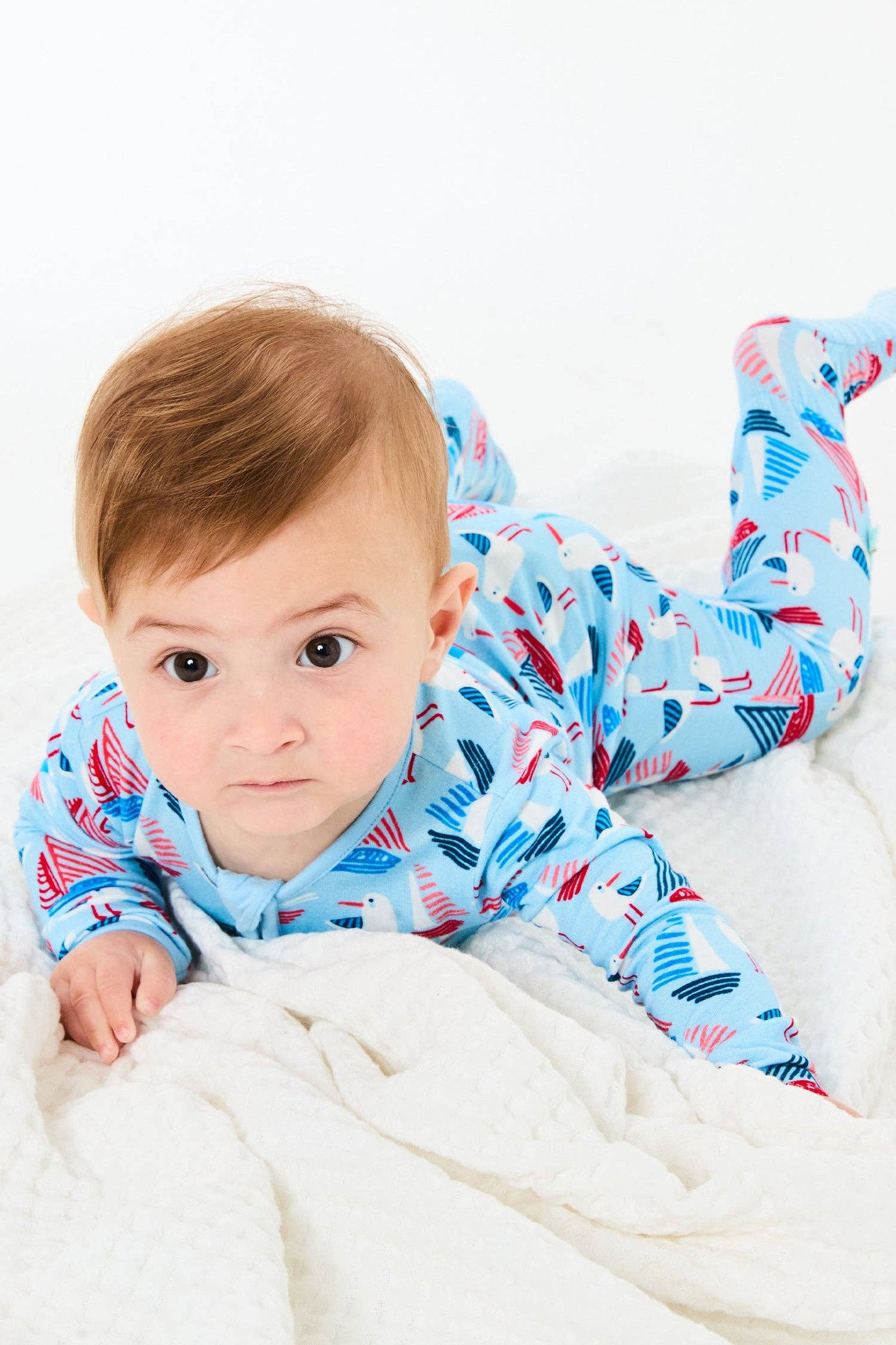 Soft & Stretchy Zipper Footie - Seagulls: 0-3M