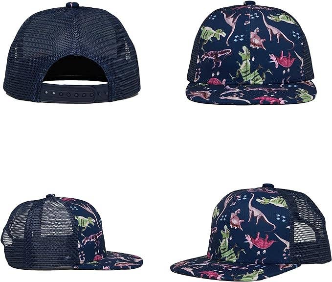 Flat Brim Trucker Hat - Dinosaur Print: Kids (2-9 Years)