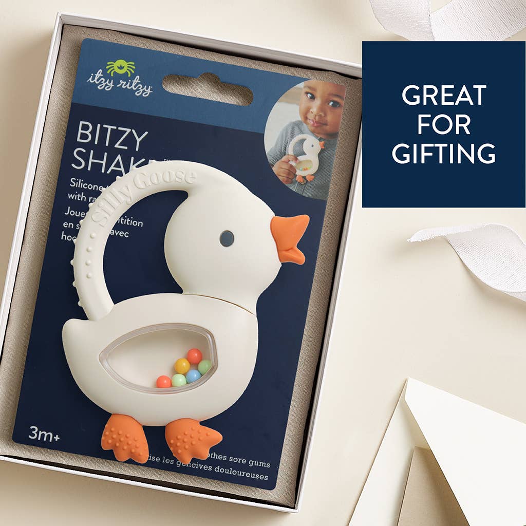"NEW" Bitzy Shake™ - Silicone Teether with Rattle: Goose