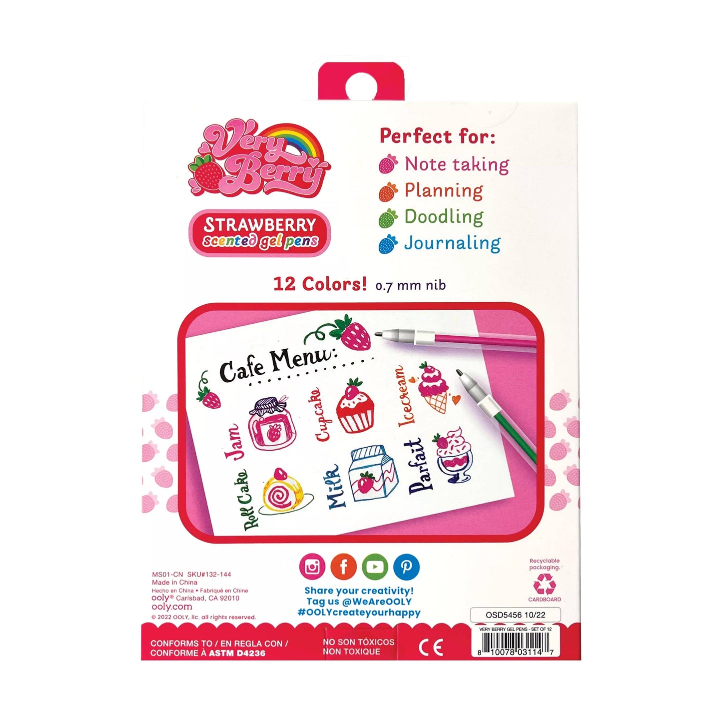Very Berry Strawberry Scented Gel Pens - Set of 12
