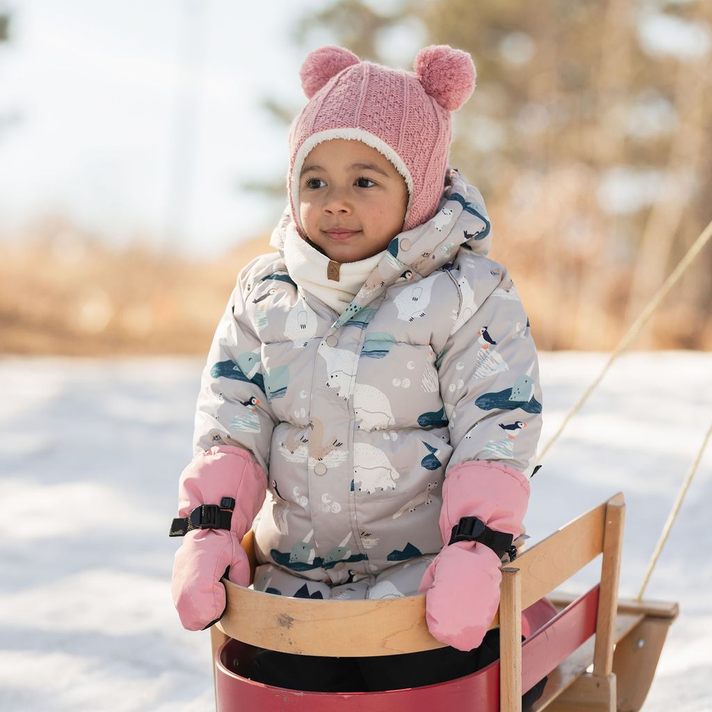 Jan & Jul - Knt Winter Earflap Hat - Pink Bear