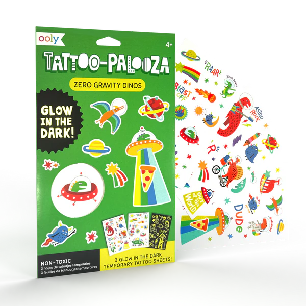 Tattoo-Palooza Zero Gravity Dino 3 Glow in the Dark Sheets