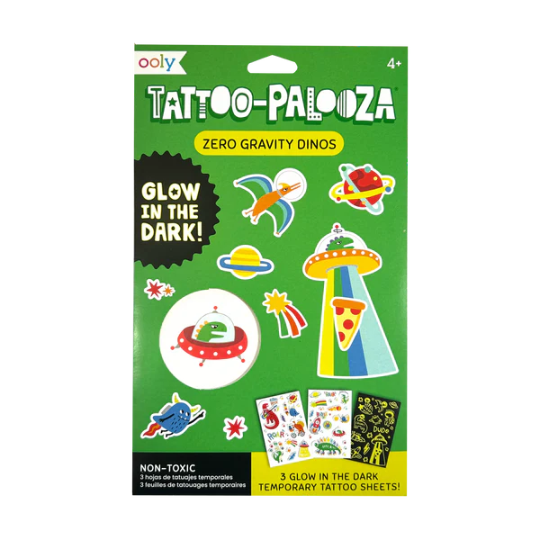 Tattoo-Palooza Zero Gravity Dino 3 Glow in the Dark Sheets