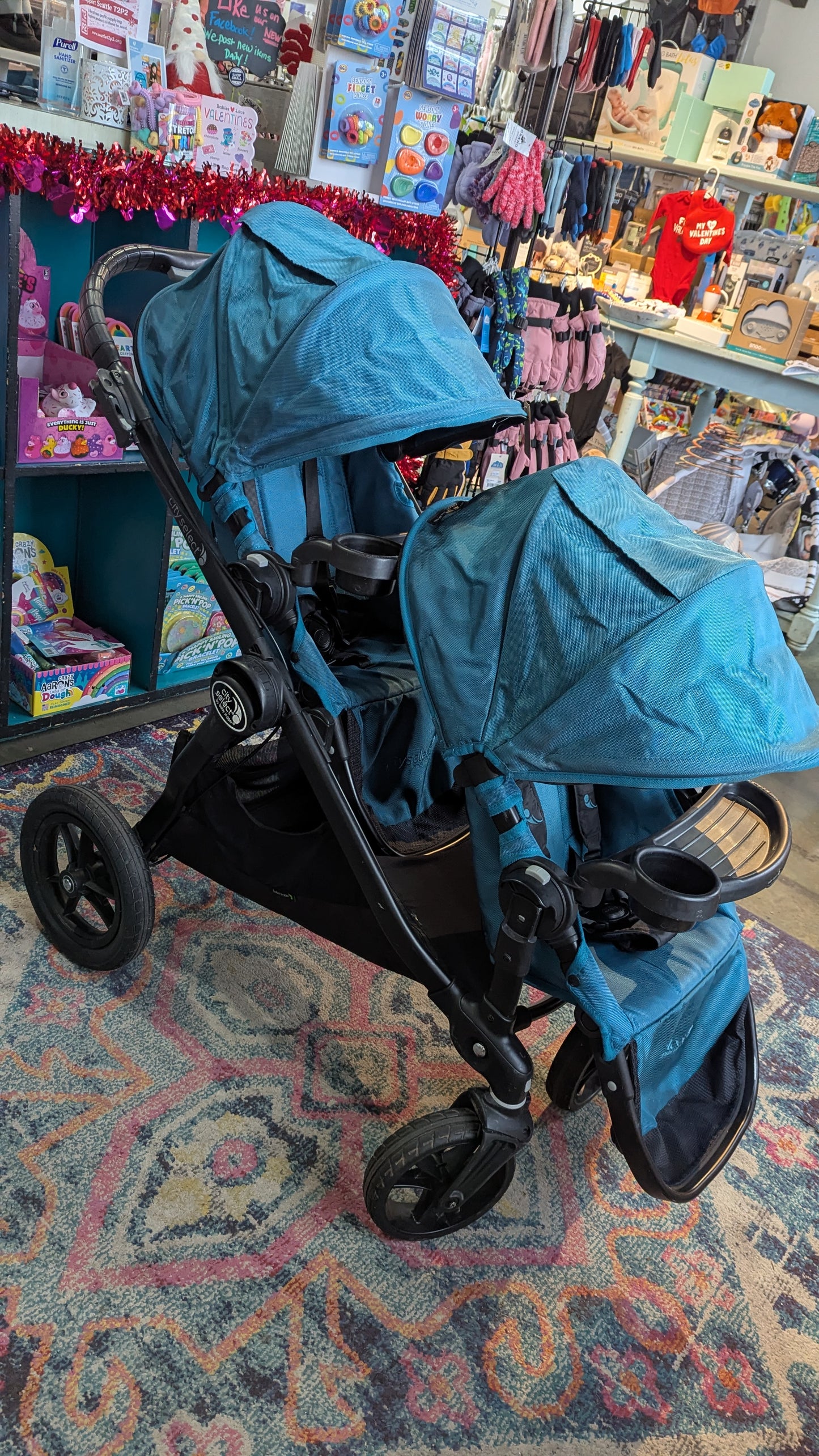 USED in Superb condition! Baby Jogger City Select double stroller Teal
