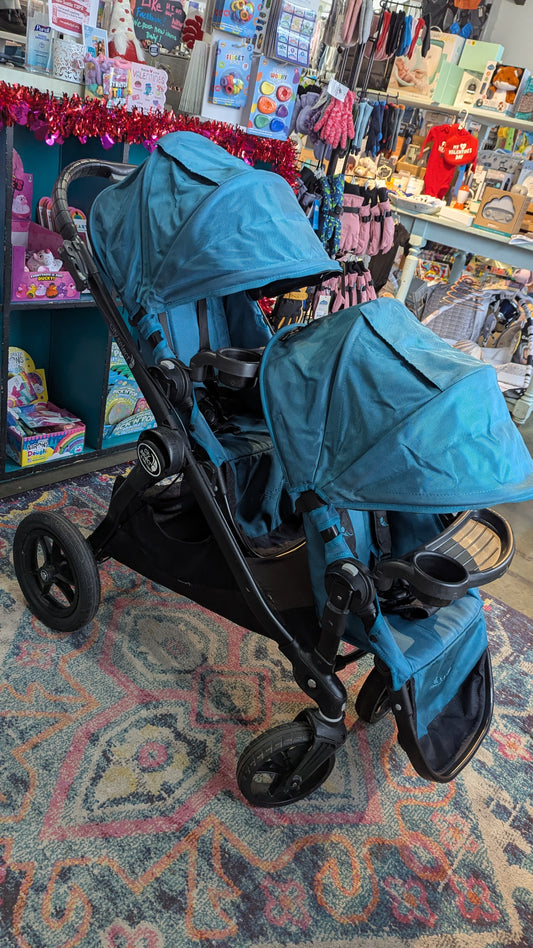 USED in Superb condition! Baby Jogger City Select double stroller Teal