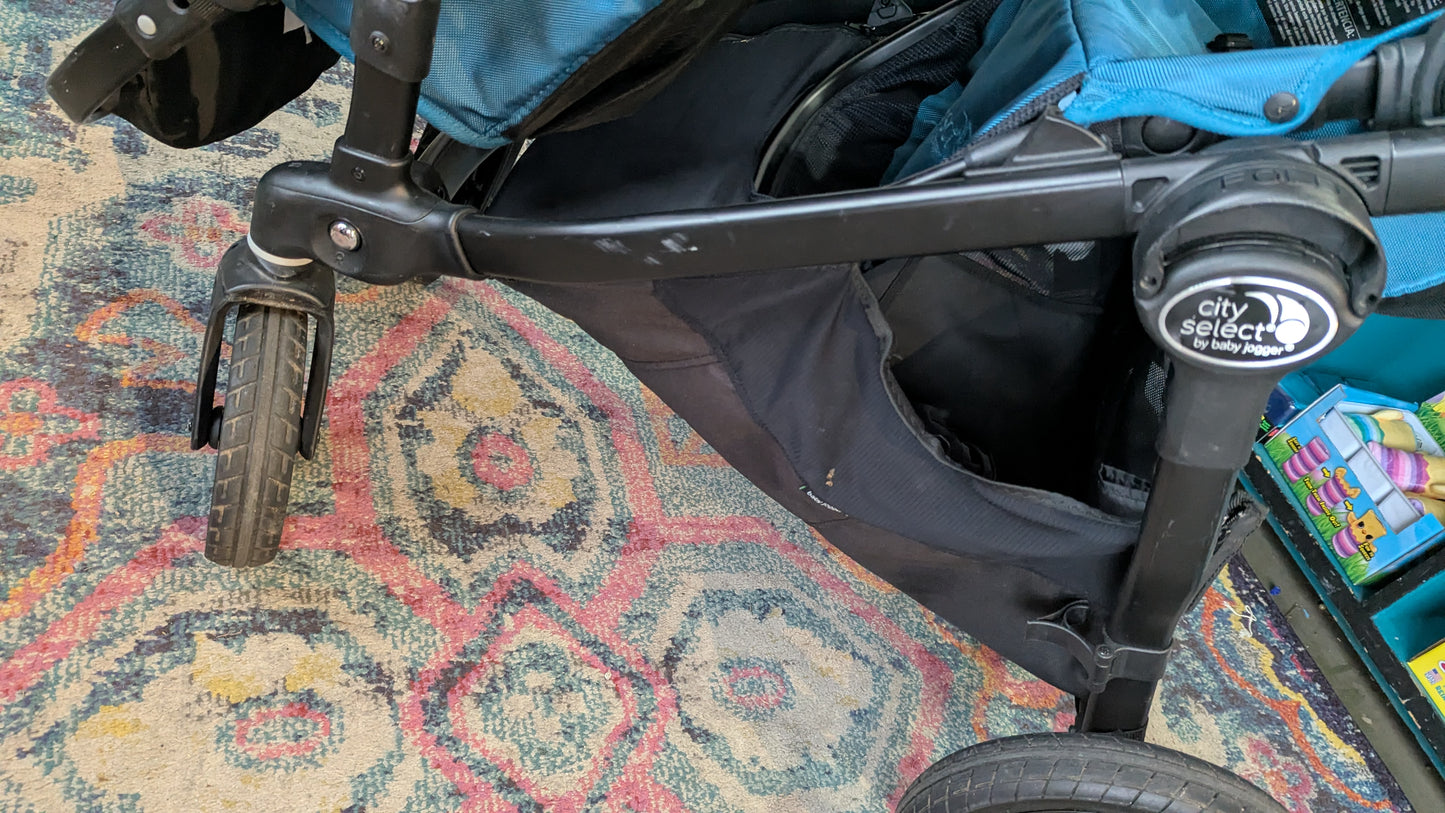 USED in Superb condition! Baby Jogger City Select double stroller Teal