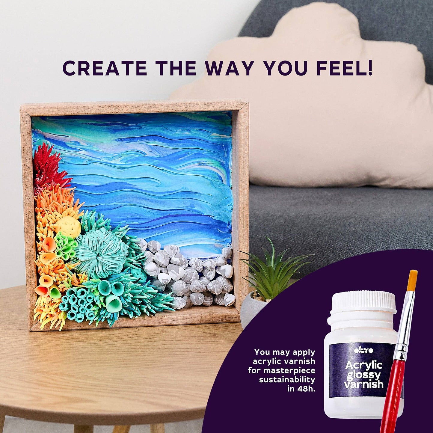 Mood Ocean Calm OKTO Air-Dry Clay 3D Painting Kit –  (8.3 x 8.3 in)