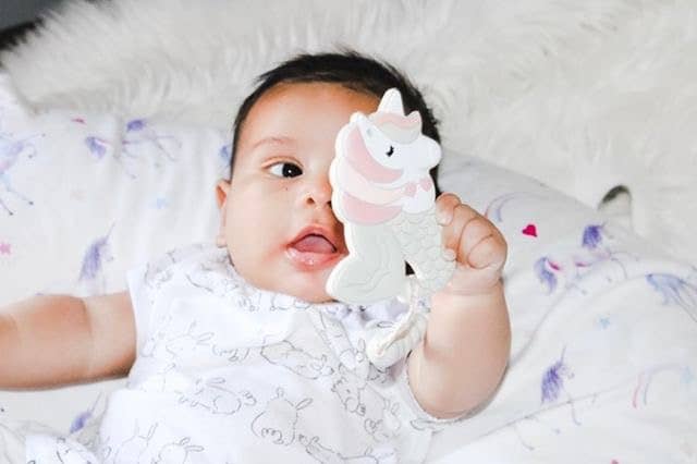 Mermicorn Baby Teether Toy and Sensory Chew - Gift for Girls: Purple and azure blue