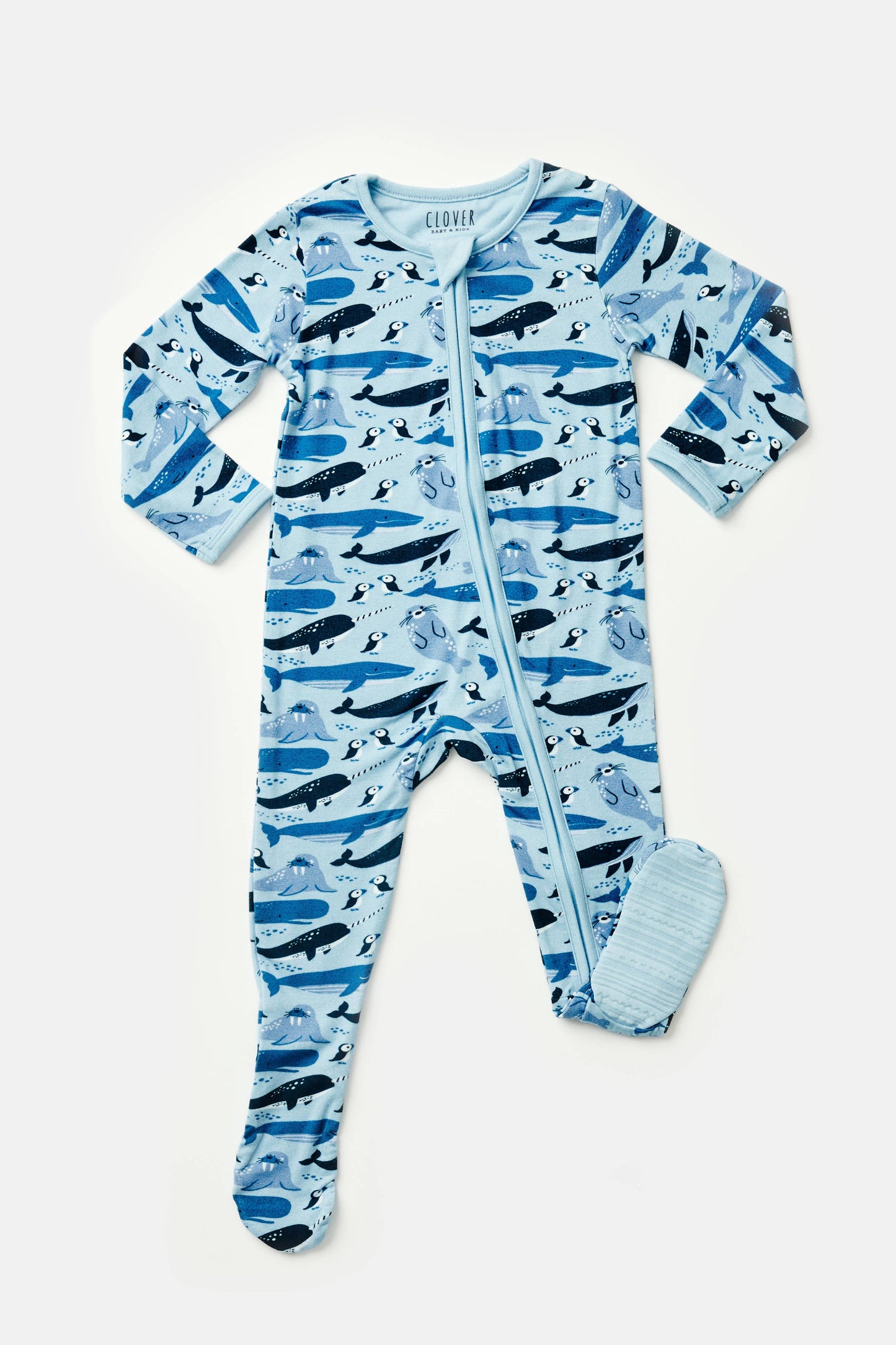 Soft & Stretchy Zipper Footie - Ocean Animals: 0-3M