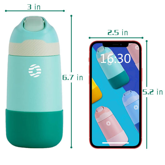 12oz. S/S Insulated Kid's Water Bottle With Pop-up Straw Lid: Mint Green