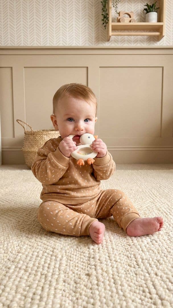 "NEW" Bitzy Shake™ - Silicone Teether with Rattle: Goose