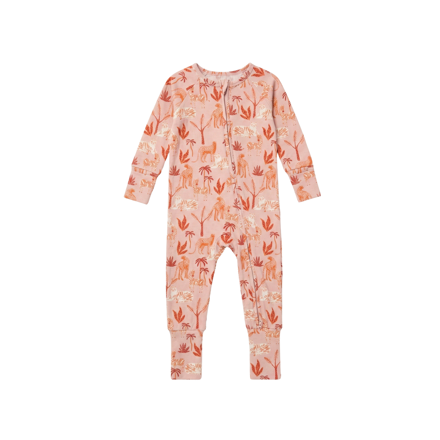 Small Ribbed Bamboo Zip Romper — Safari: 0-3m