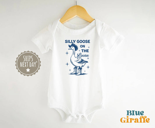 Silly Goose on the Loose Baby Onesie®: 0-3 months / Short Sleeve Natural Onesie