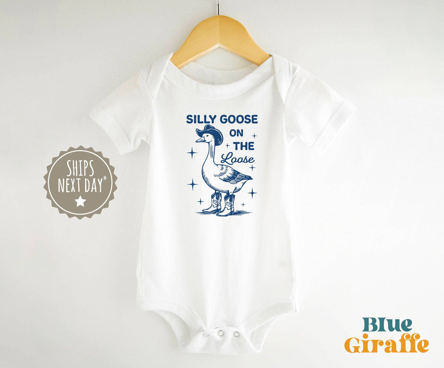 Silly Goose on the Loose Baby Onesie®: 12-18 months / Short Sleeve Natural Onesie
