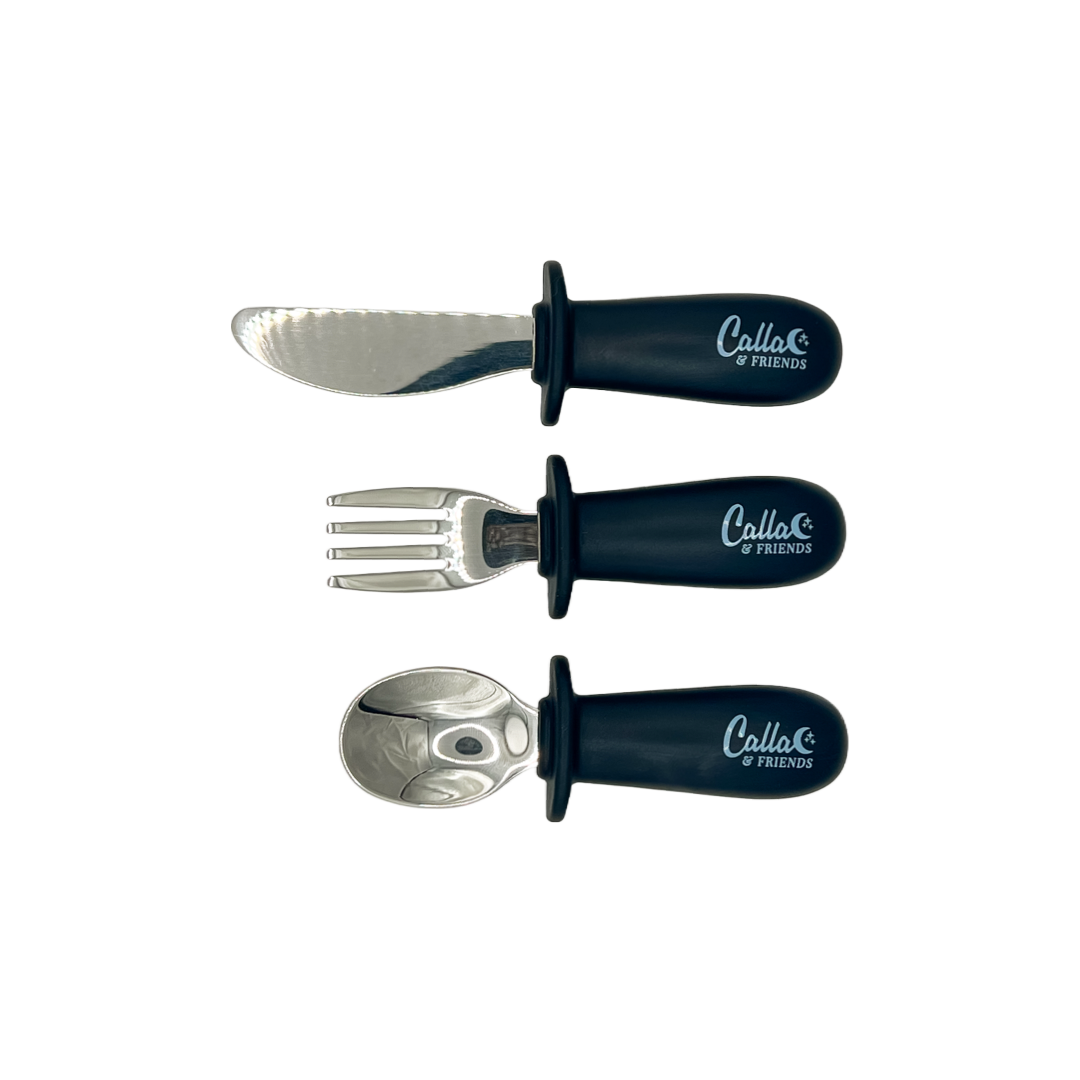 BLACKOUT Collection Silicone & Stainless Steel Toddler Utensil Set: BLACKOUT