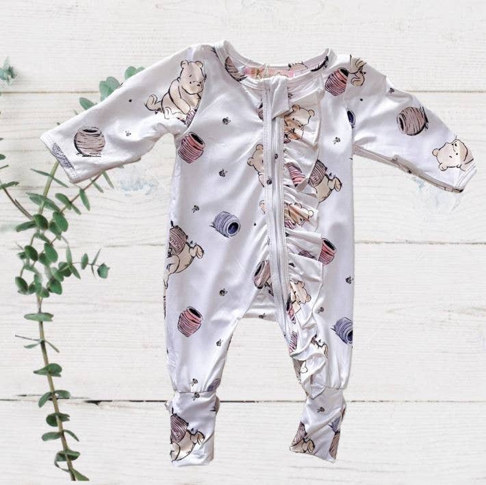 Ruffles & Bowties - Baby Girls Sleeper - Pooh Honey Pot : 3-6M