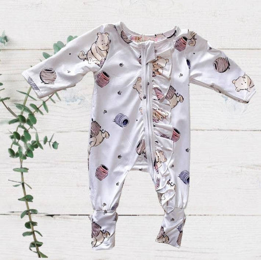 Ruffles & Bowties - Baby Girls Sleeper - Pooh Honey Pot : 3-6M