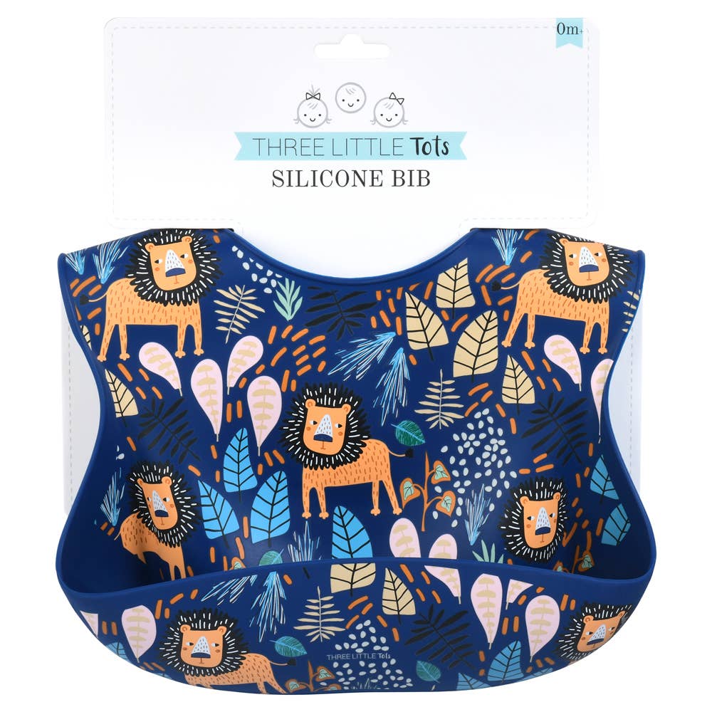 Three Little Tots -Zoo Lion Print Silicone Bib with Crumb Catcher