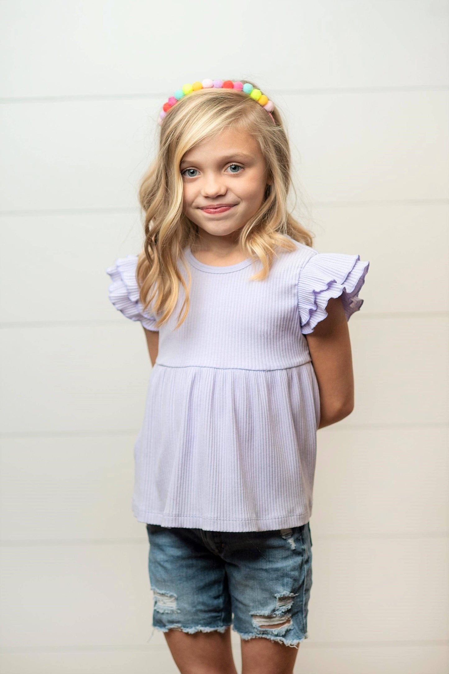 Oopies Daisy Kids Lavender Double Ruffle Flutter Sleeve Spring Shirt: 5/6