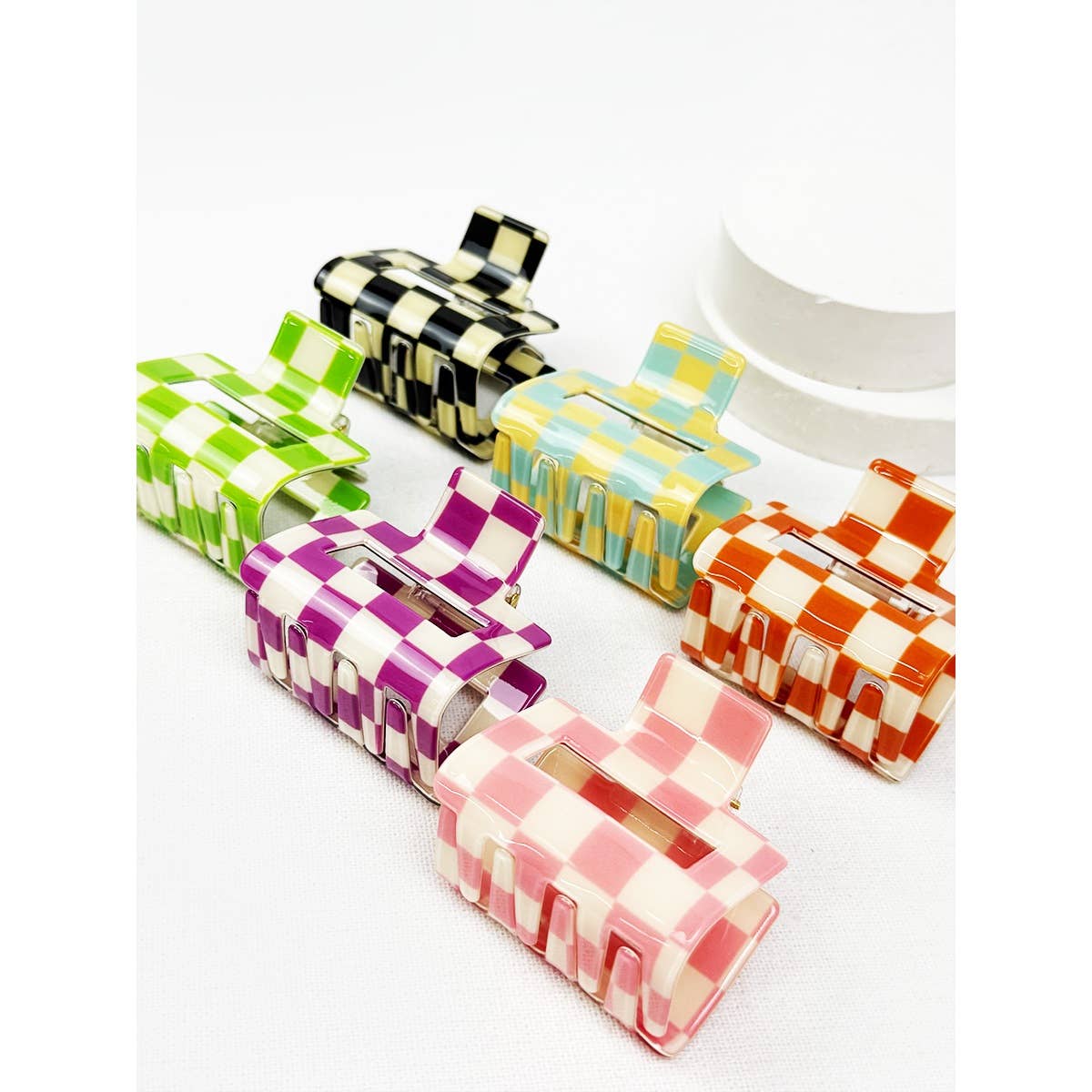 Colorful Checkered Medium Size Hair Clip Claw