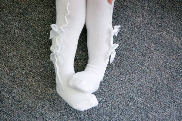 Girls Tights - Shirring Ribbon White: Shirring Ribbon White / S (18M~3T)