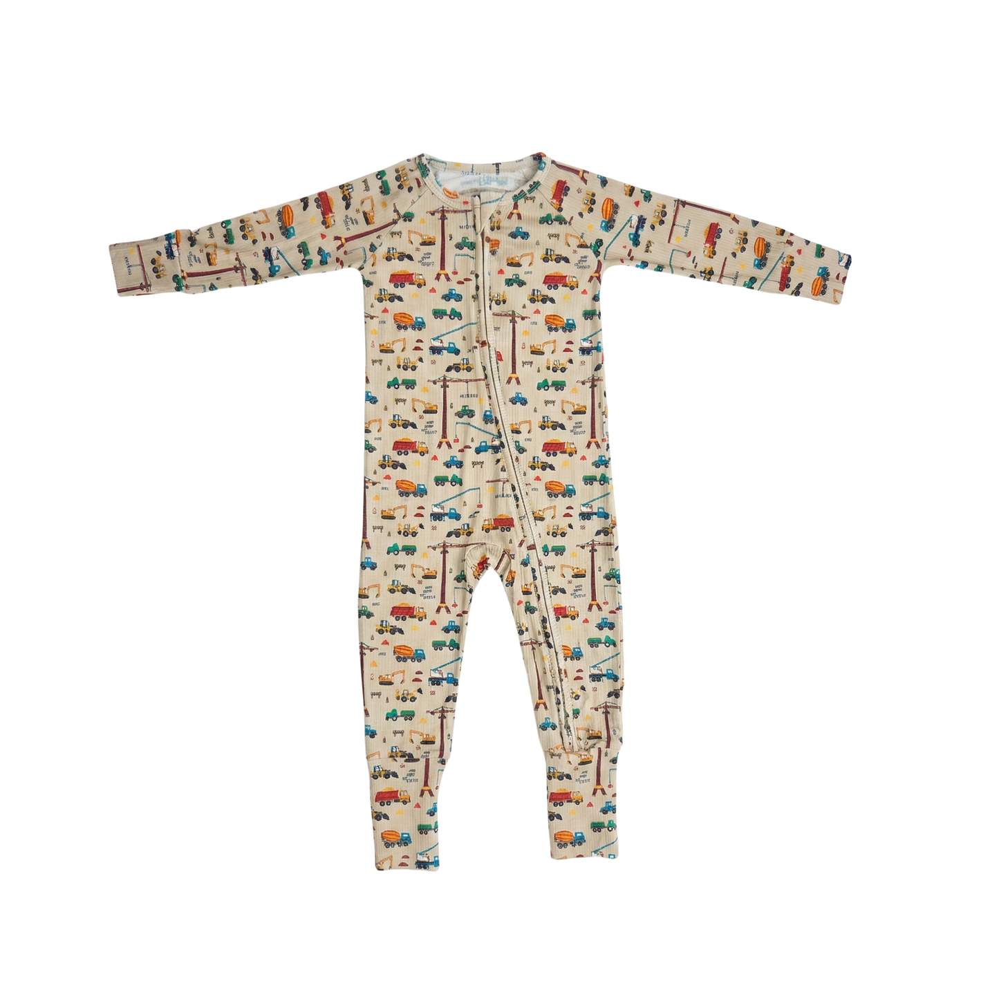 Small Ribbed Bamboo Zip Romper — Sand Construction: 0-3m