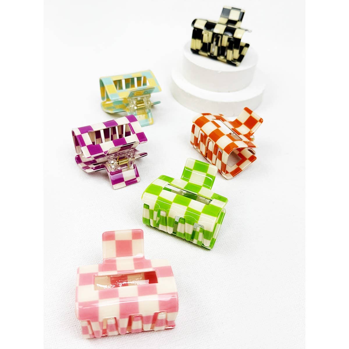 Colorful Checkered Medium Size Hair Clip Claw