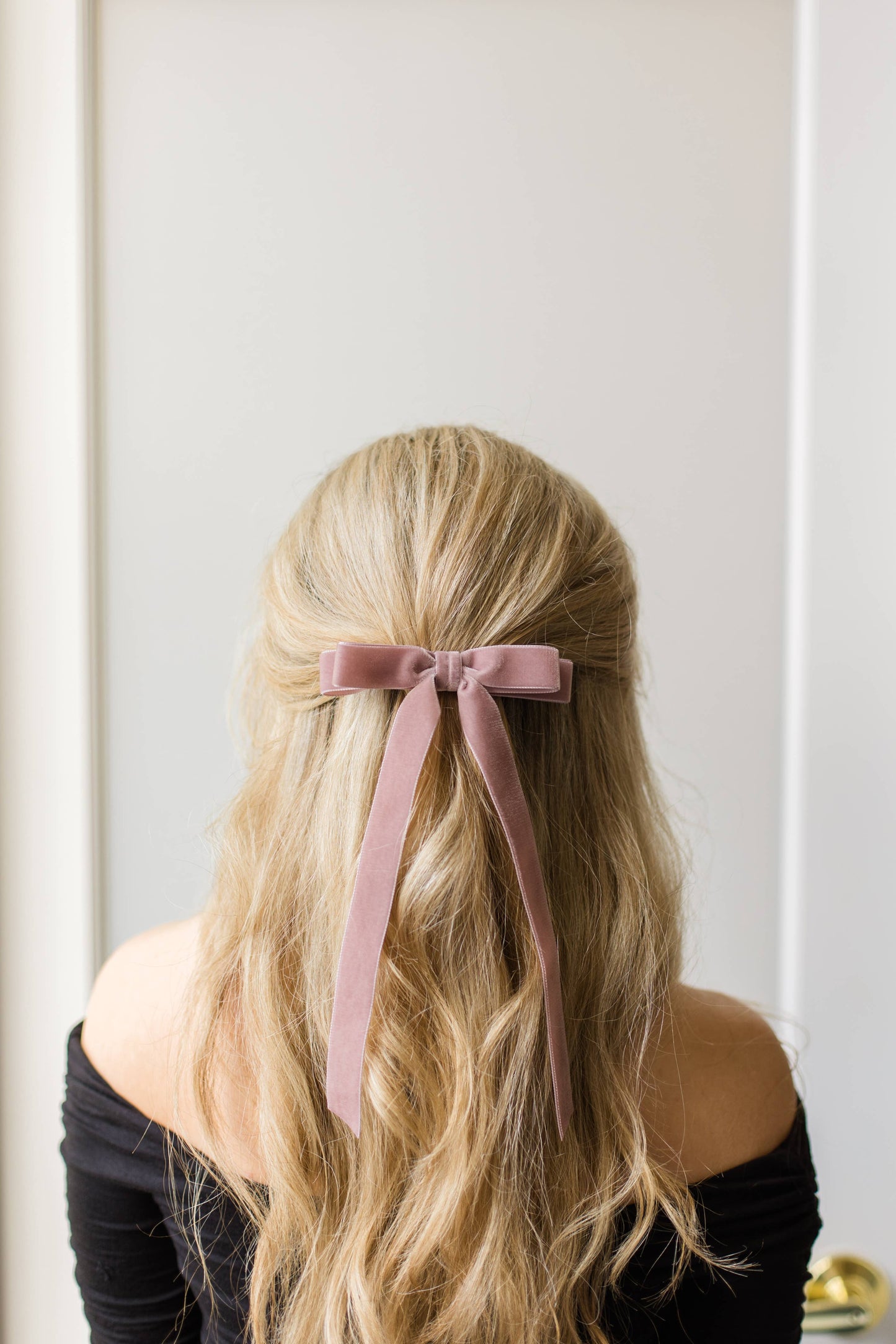 Long Velvet Hair Bow Barrette | Alice Bow - Long Length: Black