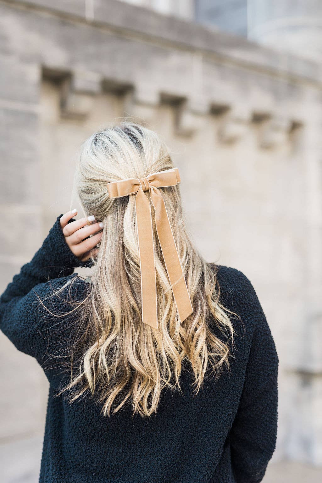 Long Velvet Hair Bow Barrette | Alice Bow - Long Length: Gingerbread