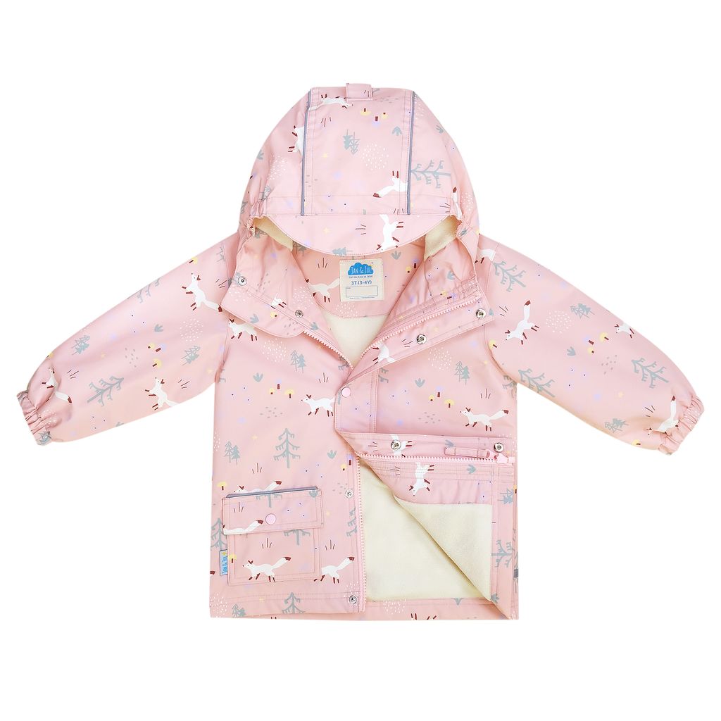 Jan & Jul - Fleece Lined Rain Jacket - Pink Forest