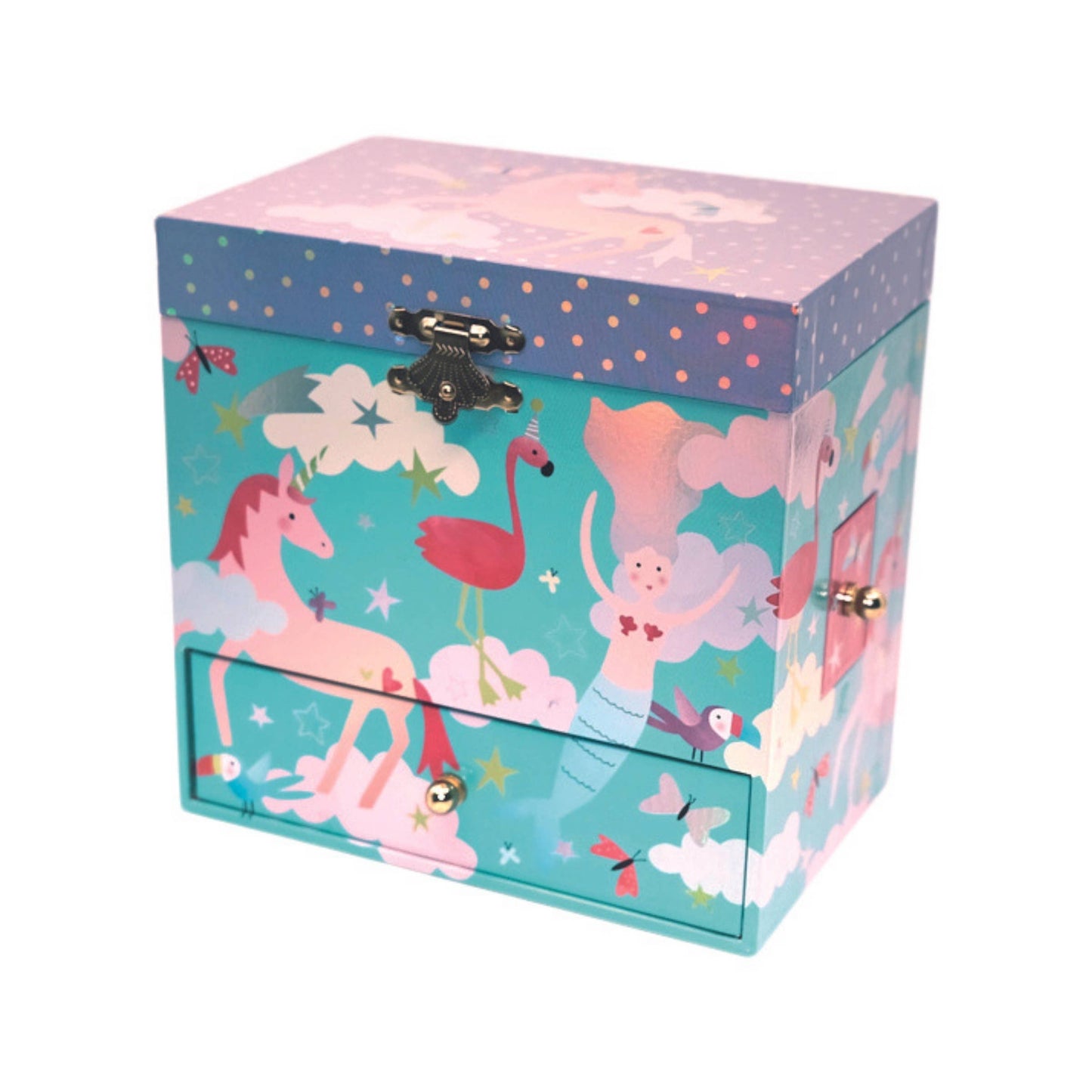 Musical Jewellery Box with 3 Drawers - Fantasy rainbow